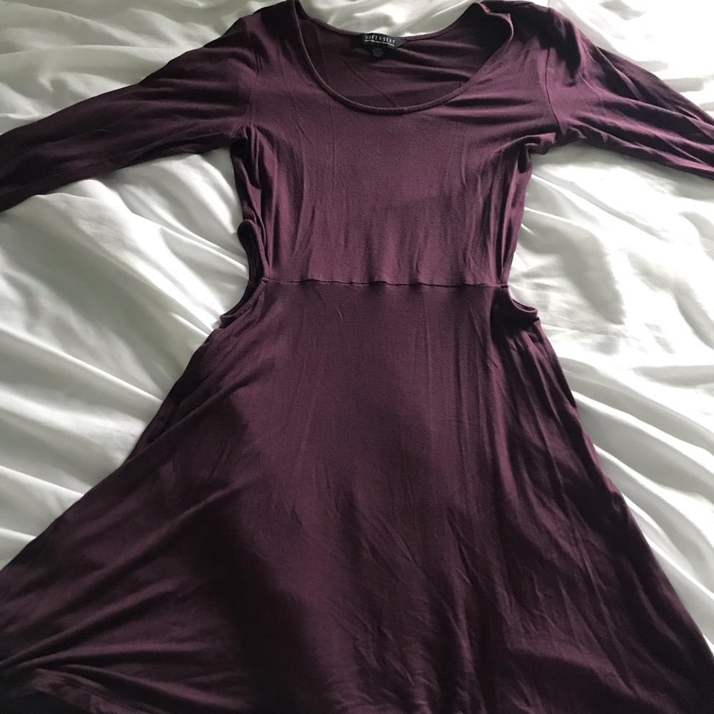 Purple Skater Side Slit 3/4 Sleeve Dress